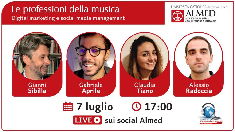 Domani, alle ore 17.00, si terr il primo webinar incentrato su Digital marketing e social media management organizzato dal MASTER IN COMUNICAZIONE MUSICALE, che celebra i 20 anni del corso.