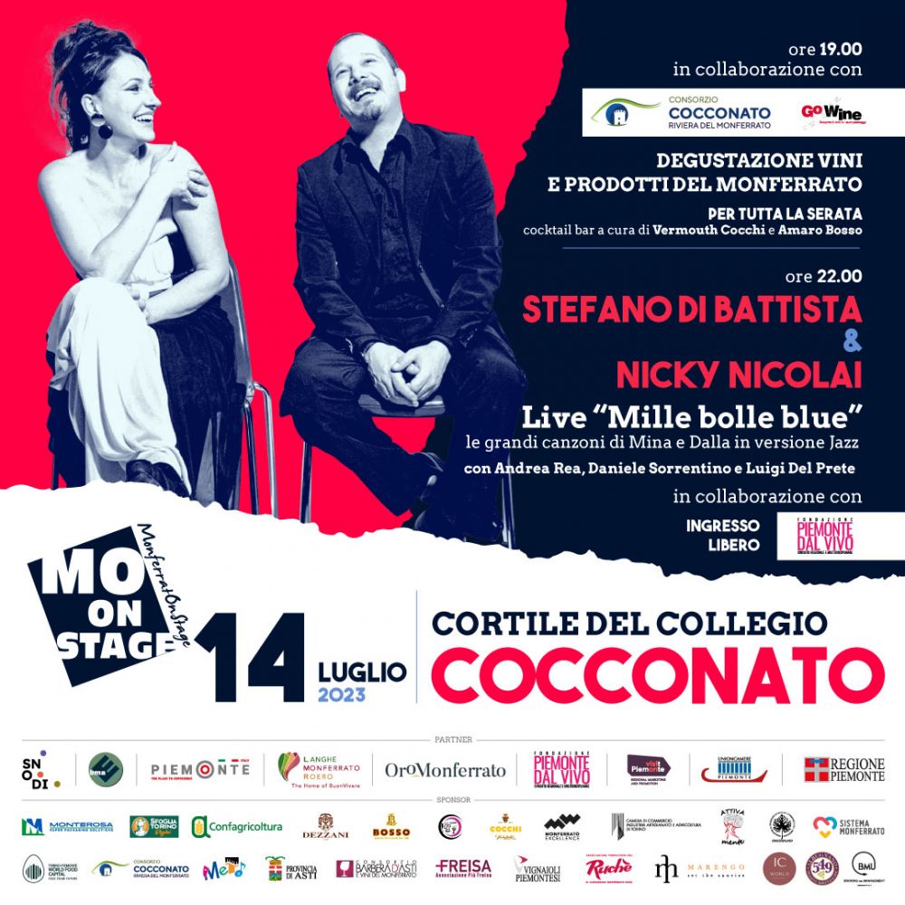 Prosegue l'8ª edizione del MONFERRATO ON STAGE - Prossimo appuntamento domani a COCCONATO (AT) con STEFANO DI BATTISTA e NICKY NICOLAI