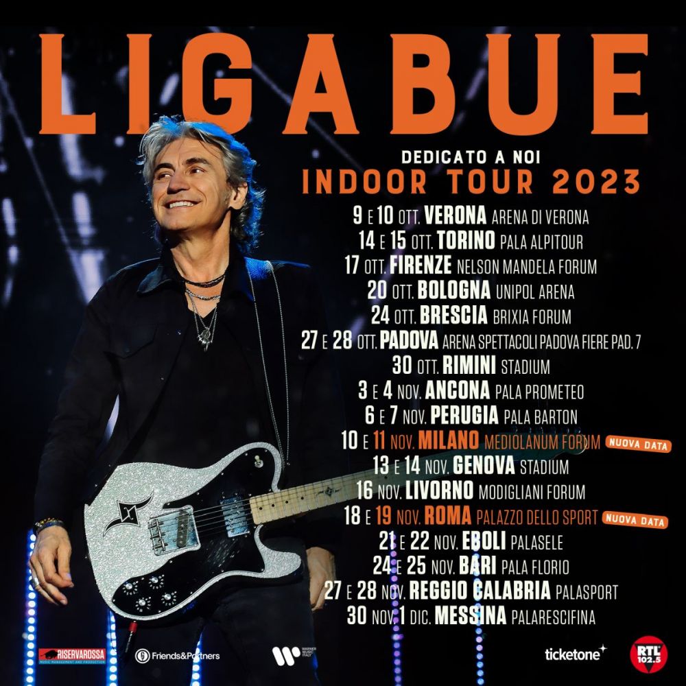 LUCIANO LIGABUE: al via il nuovo tour, lunedì 9 e martedì 10 all'ARENA DI VERONA, fino a dicembre nei principali palasport italiani